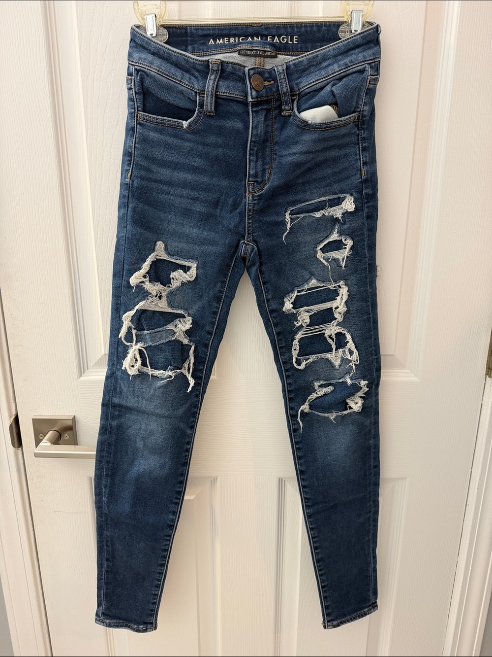 American Eagle Outfitters High-Rise Faux Ripped Dark Blue Jeans
